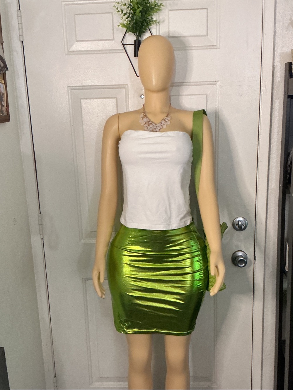 Shiny Green Metallic Mini Skirt / purse